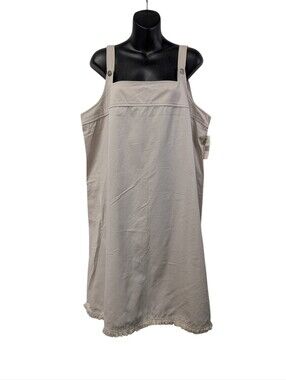 New Addition Maternity Beige Khaki Overall Dress Jumper Adjustable Straps Tie...